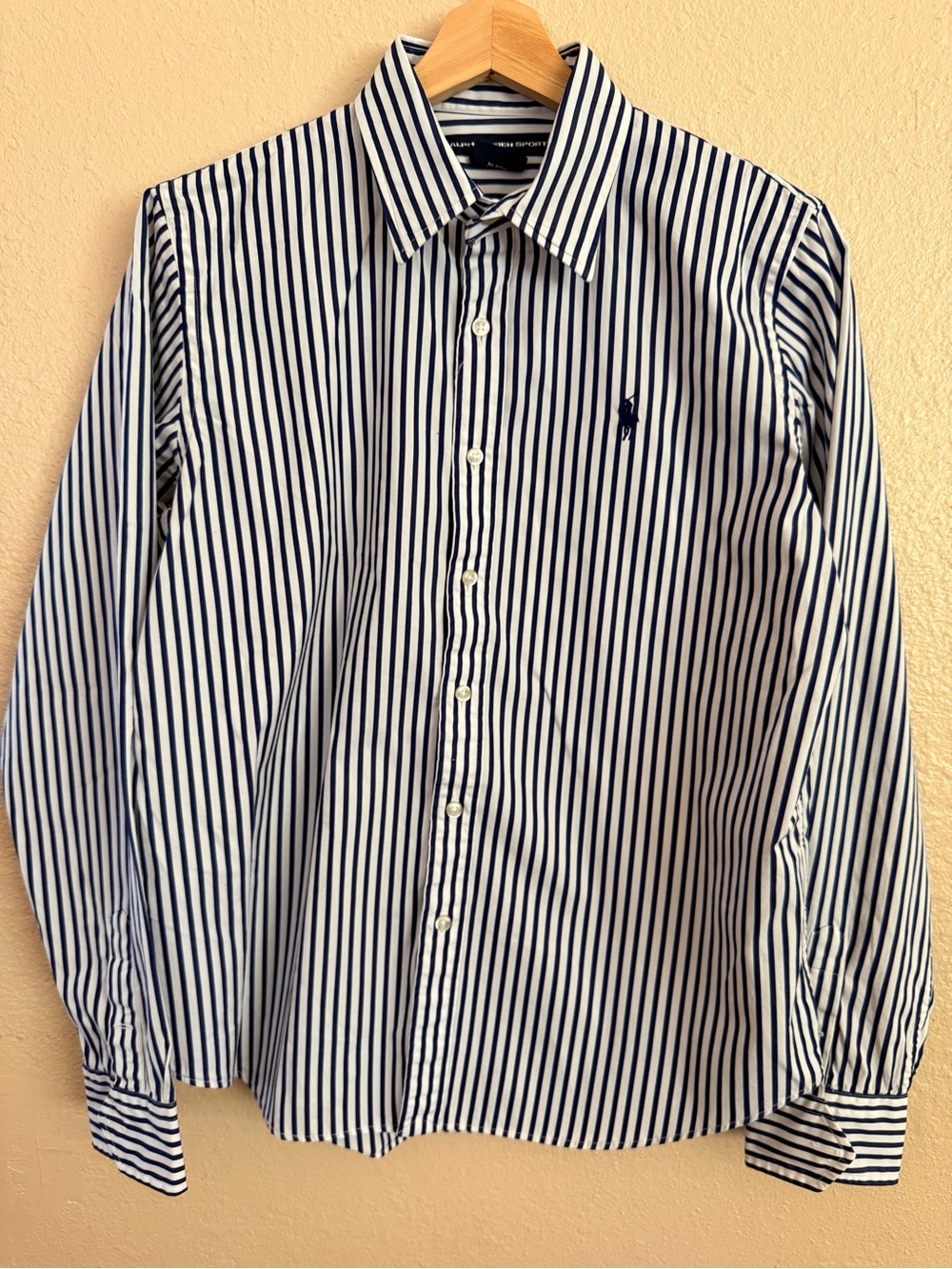 Ralph Lauren White and Navy Striped Button-Down Shirt
